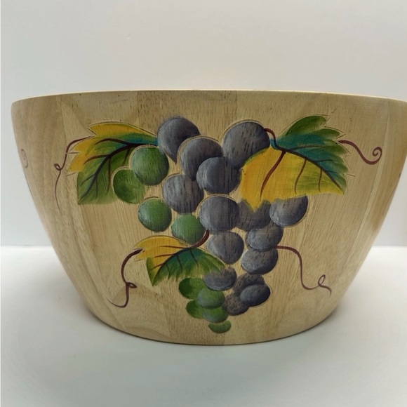 Clay Art hand painted wooden bowl from thailand with beautiful grape clusters - Picture 5 of 7